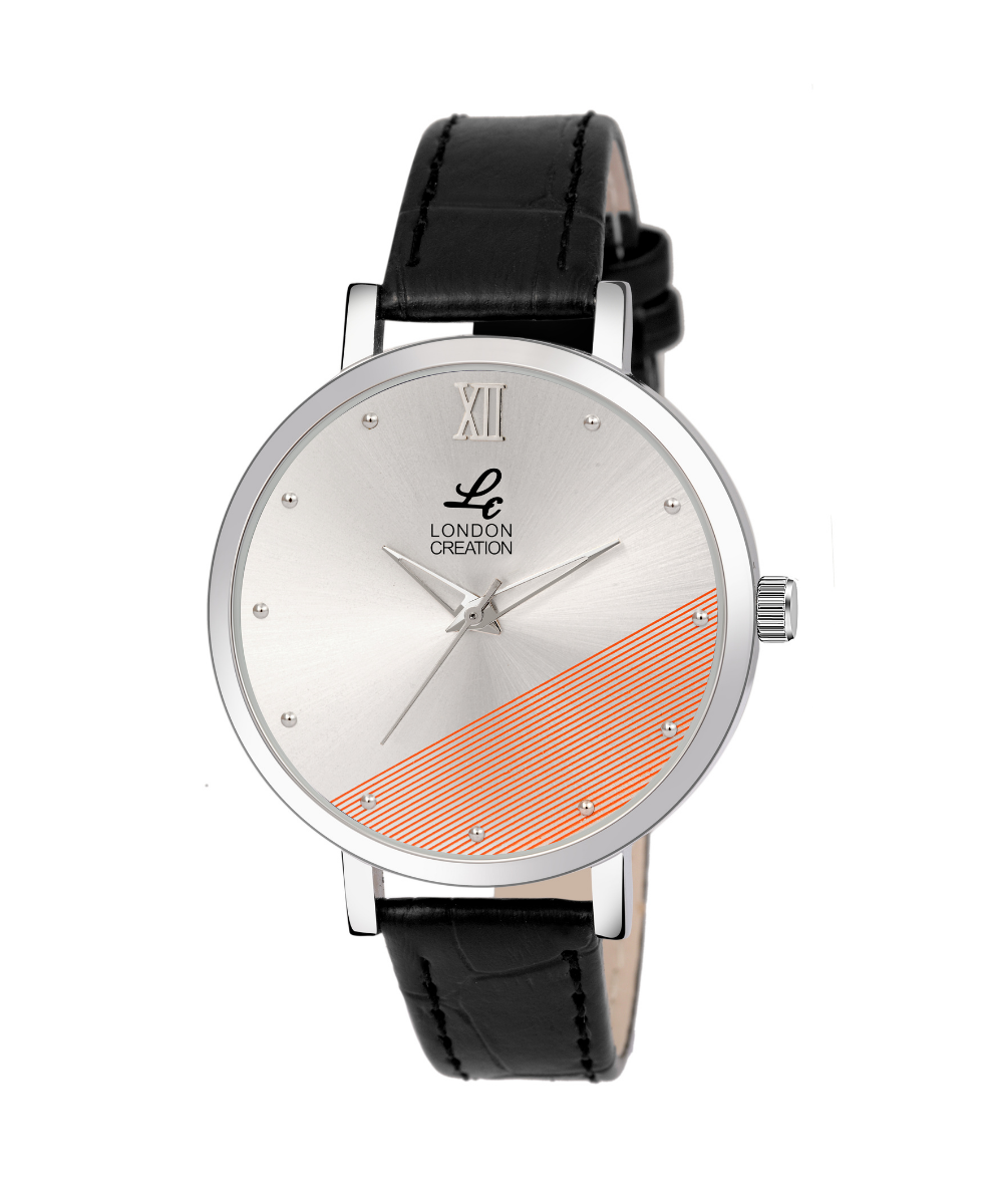London Creation Women's Silver Dial Dual-Tone Accent | Classic Leather Watch