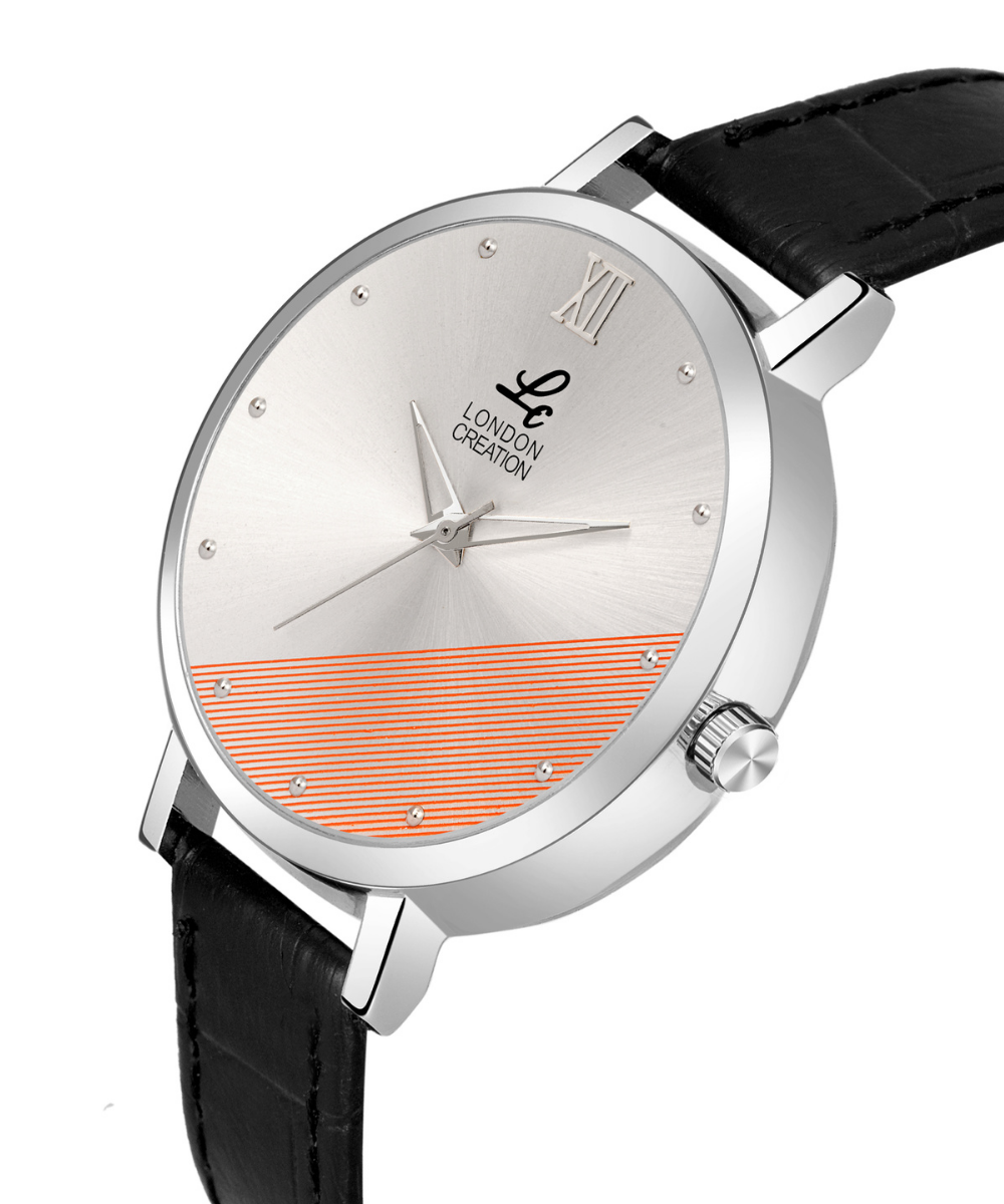 London Creation Women's Silver Dial Dual-Tone Accent | Classic Leather Watch