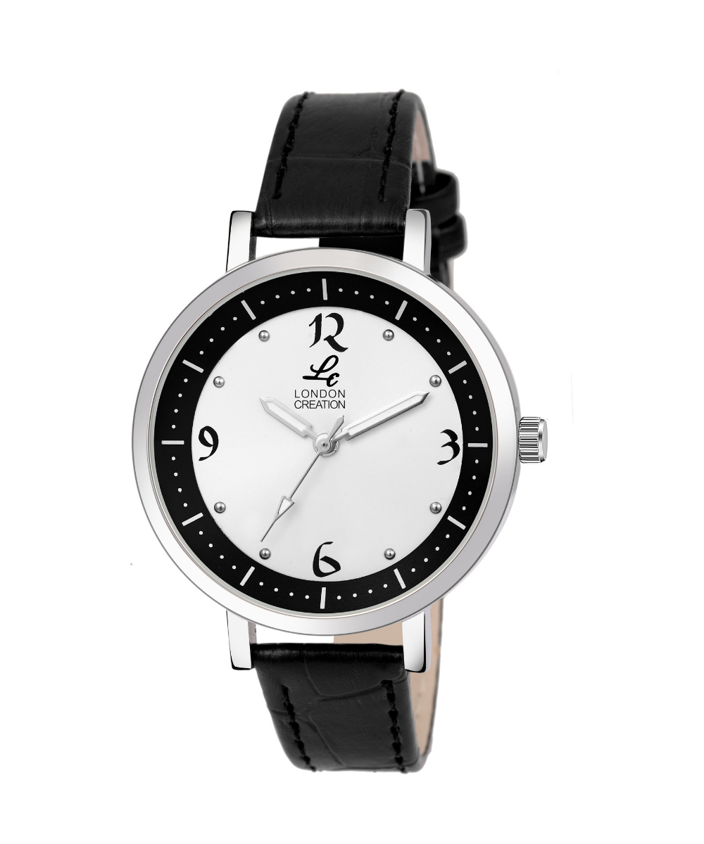 London Creation Women's Classic Contrast Dial | Black & White Leather Watch