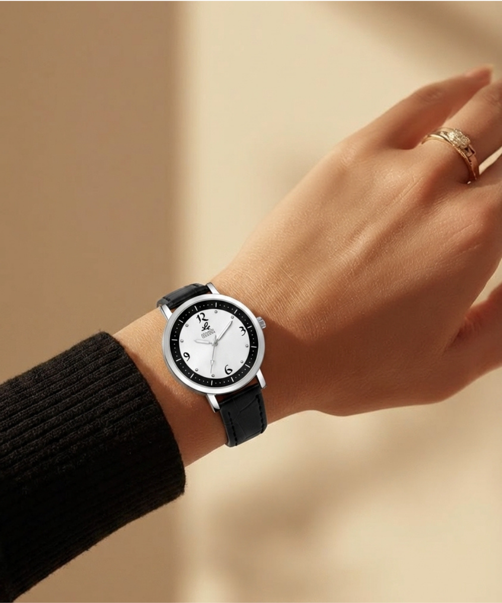 London Creation Women's Classic Contrast Dial | Black & White Leather Watch