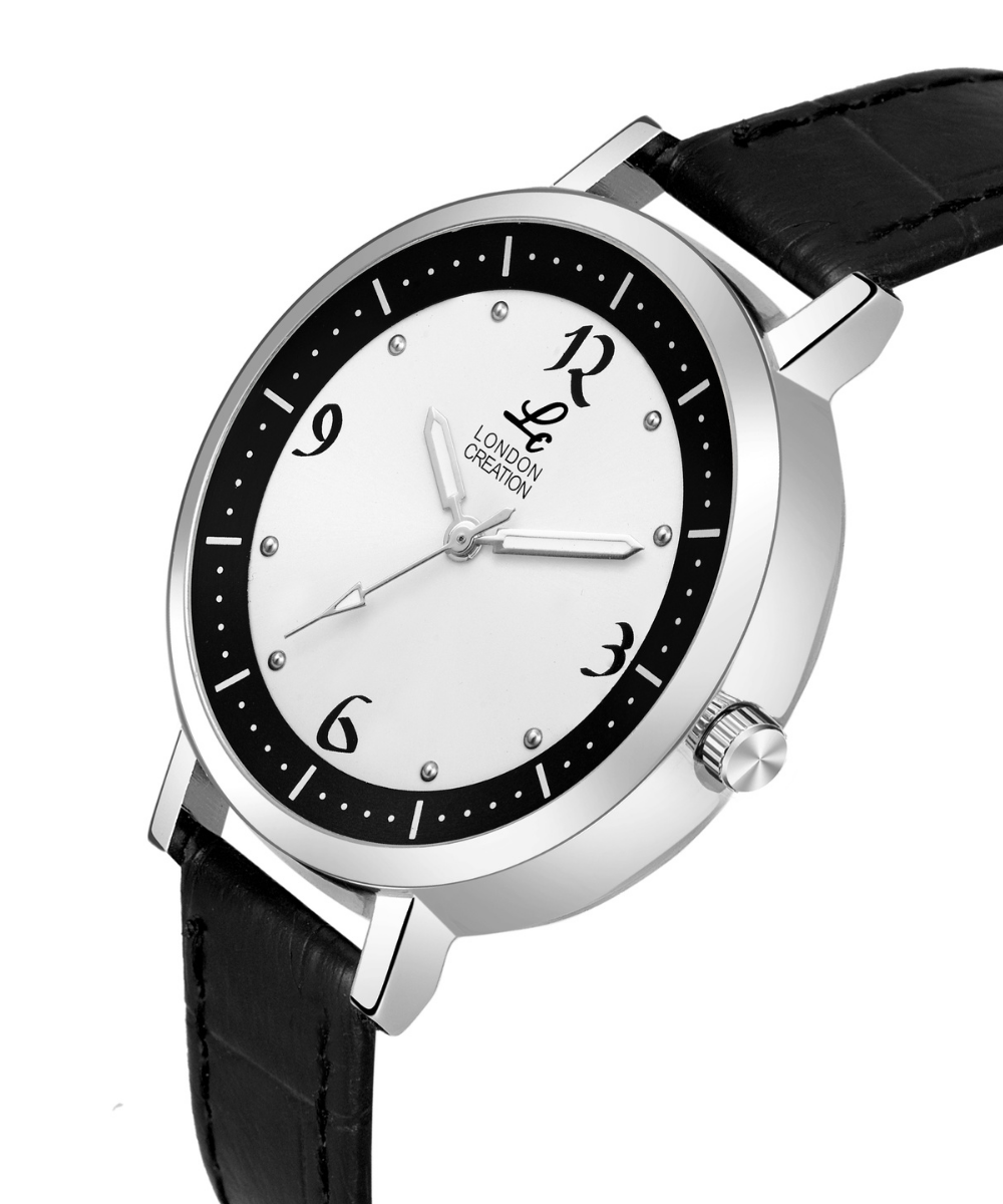 London Creation Women's Classic Contrast Dial | Black & White Leather Watch