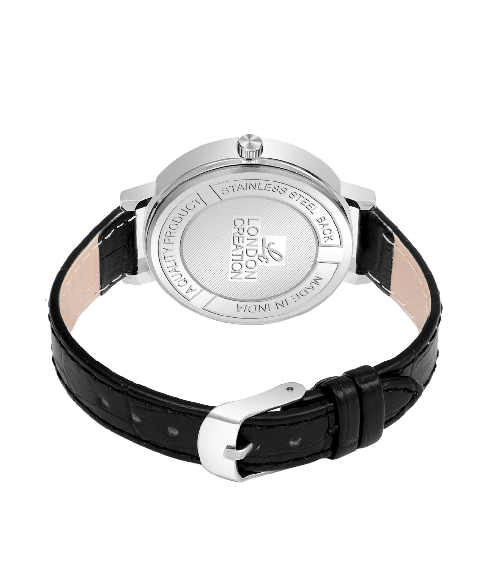 London Creation Women's Navy Textured Dial | Roman Accent Leather Watch
