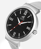 London Creation Men's Black Textured Dial | Roman Index Mesh Strap Watch