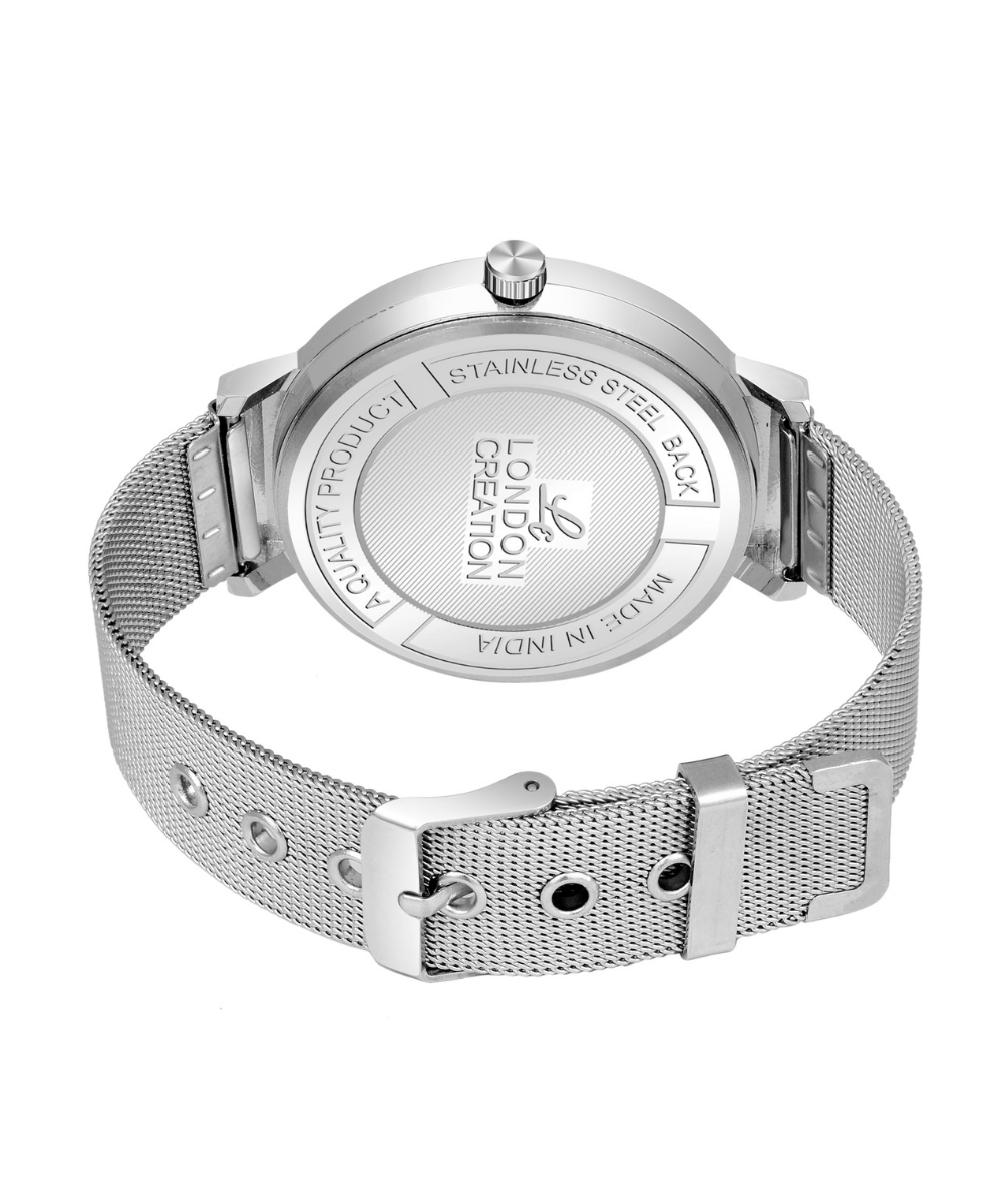 London Creation Men's Black Textured Dial | Roman Index Mesh Strap Watch