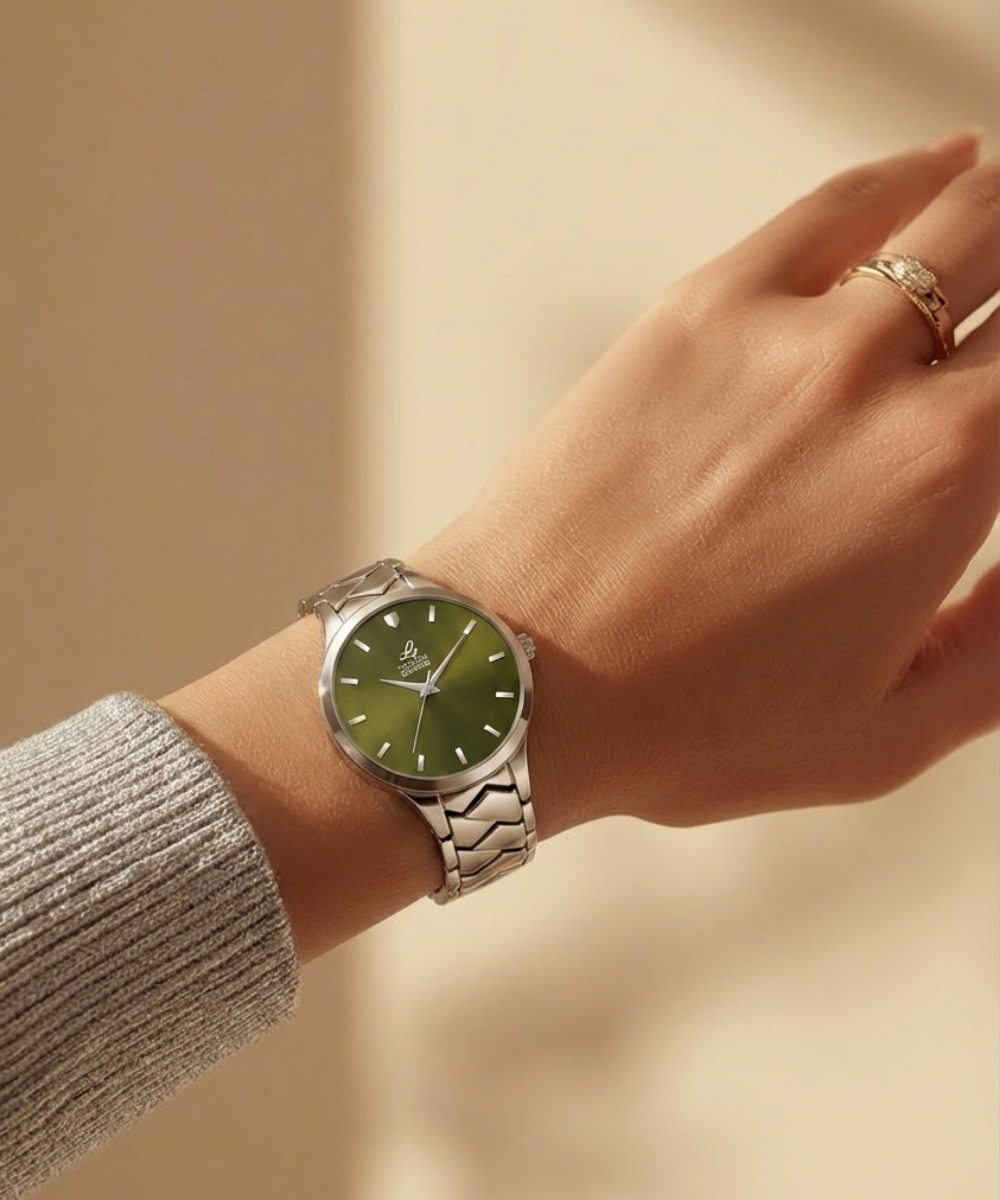 London Creation Women's Olive Shine | Green Dial Silver