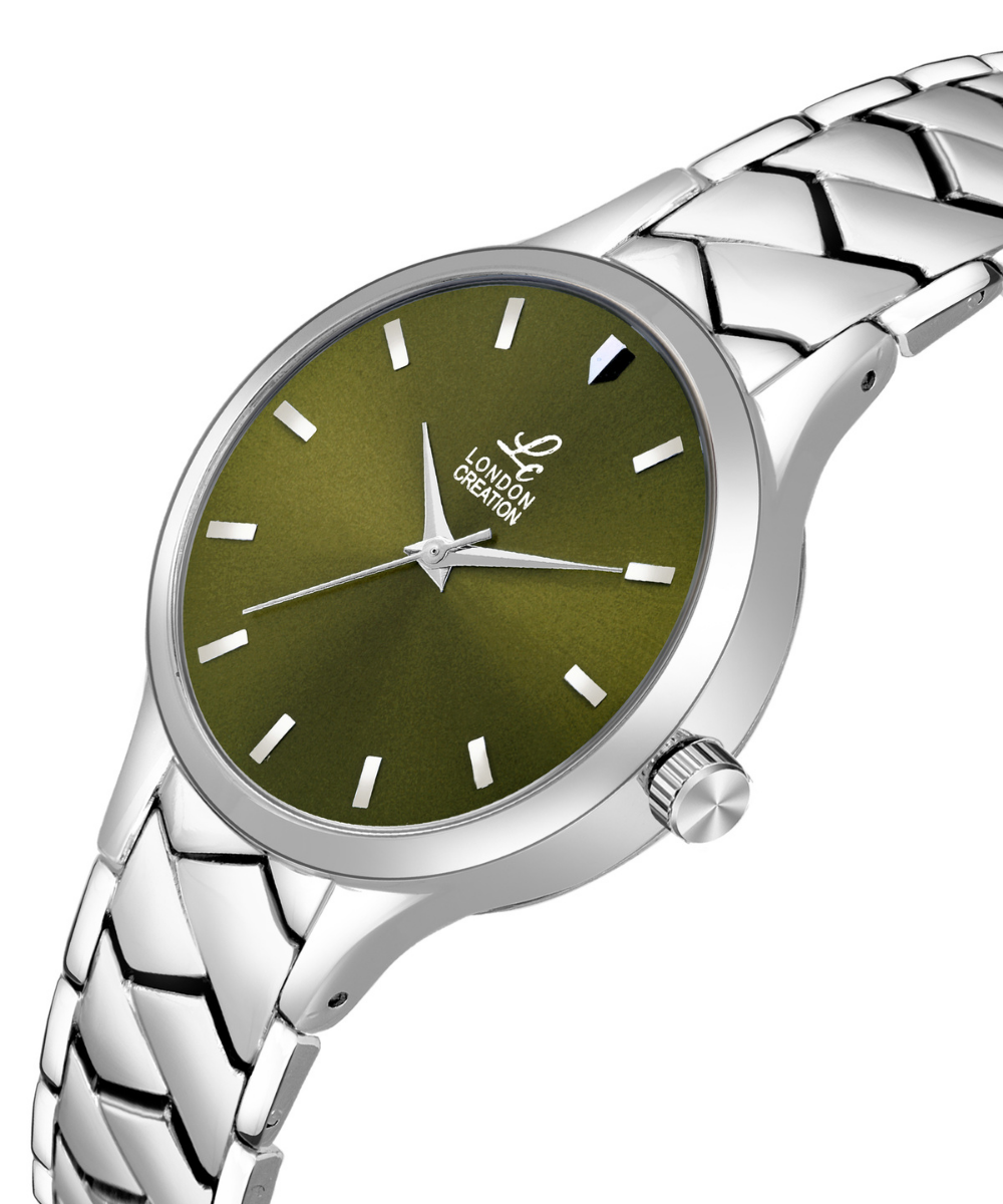 London Creation Women's Olive Shine | Green Dial Silver