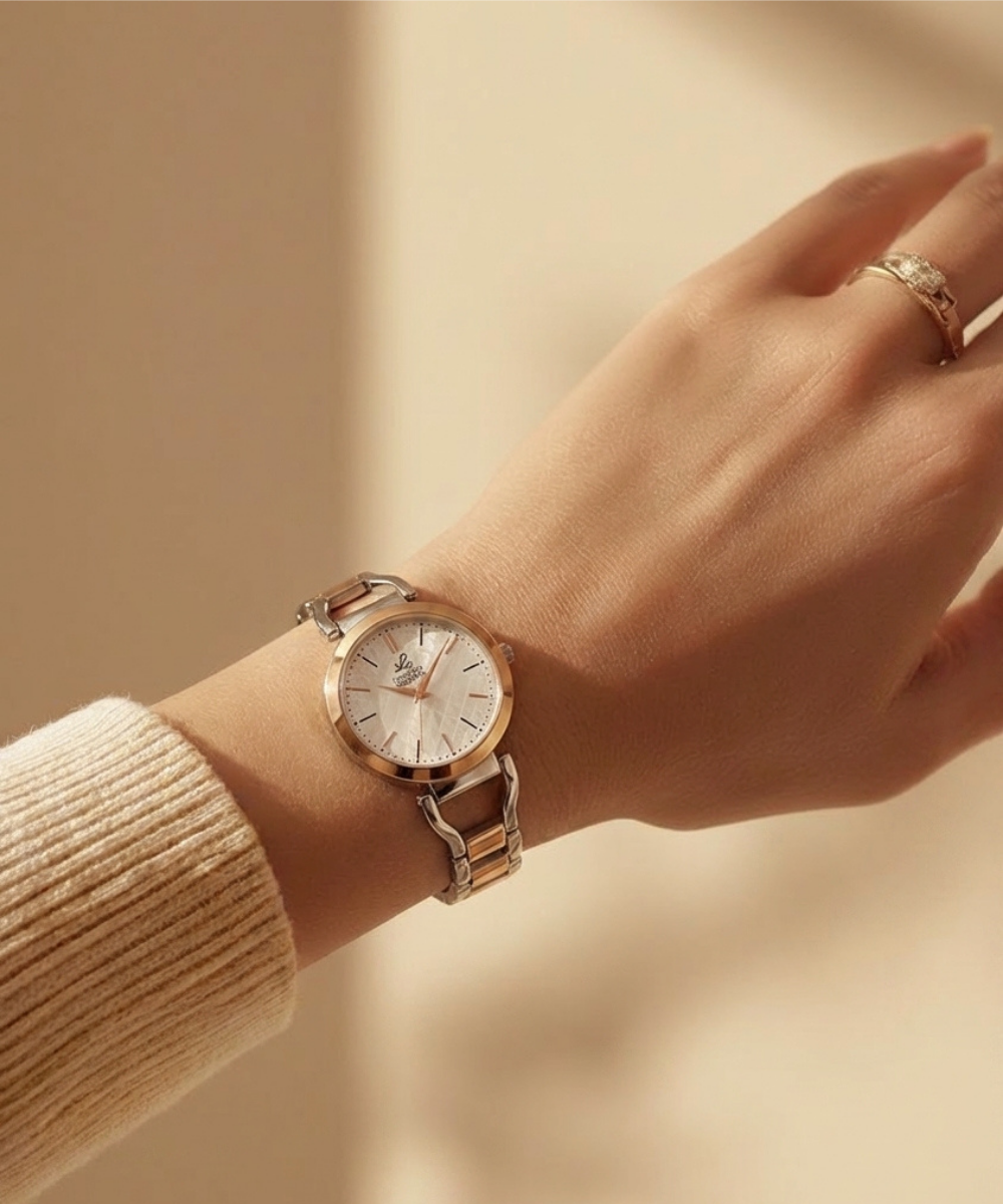 London Creation Women's Dual Grace | Gold & Silver Textured Dial Watch