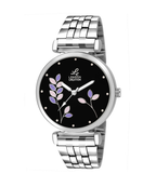 London Creation Women's Midnight Bloom | Black Floral Steel Watch