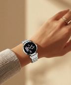 London Creation Women's Midnight Bloom | Black Floral Steel Watch