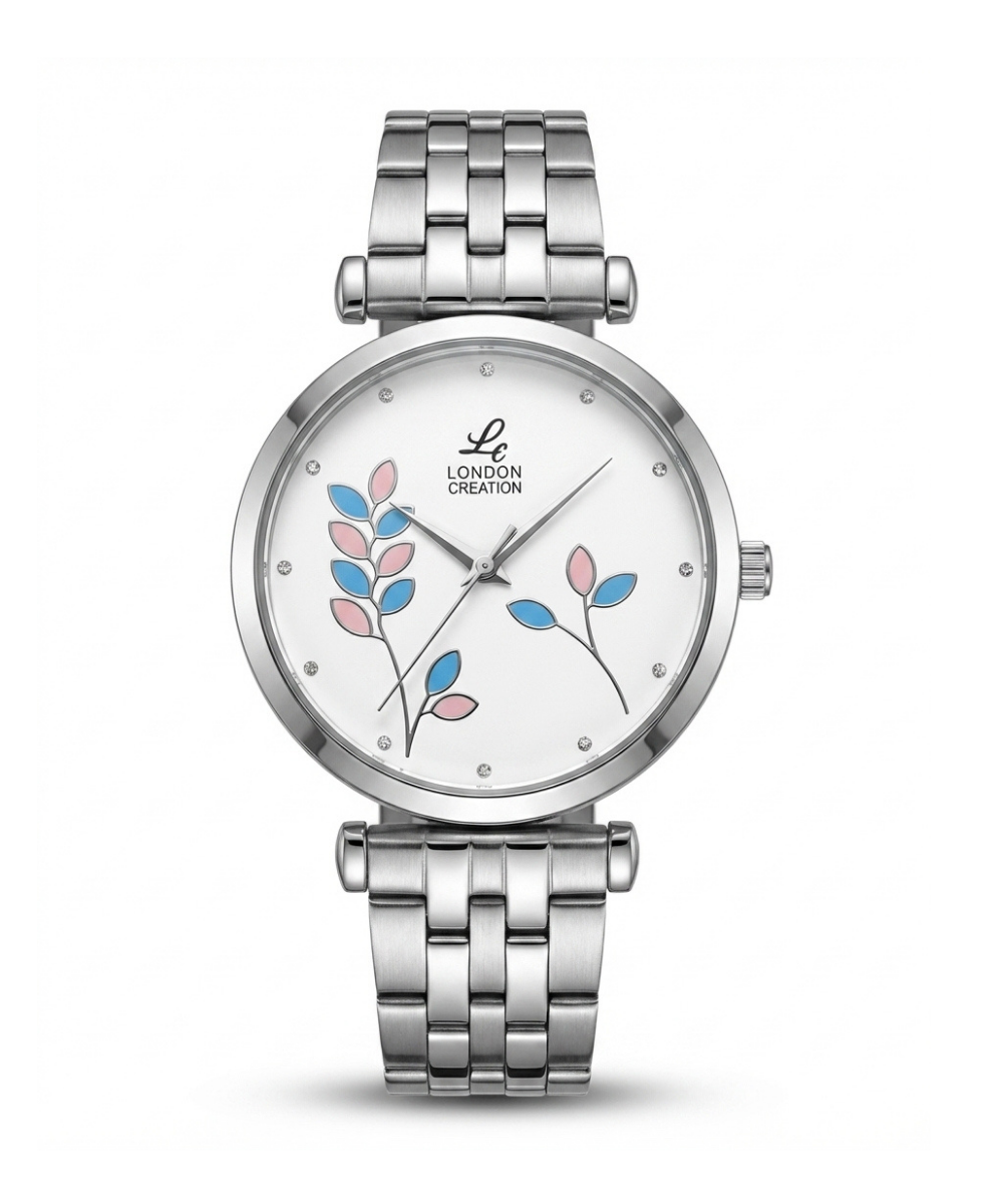 London Creation Women's Sky Blossom | Silver Floral Steel Watch