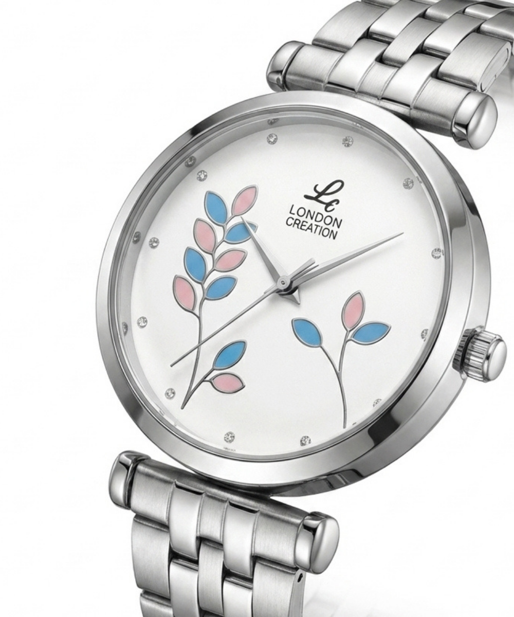 London Creation Women's Sky Blossom | Silver Floral Steel Watch