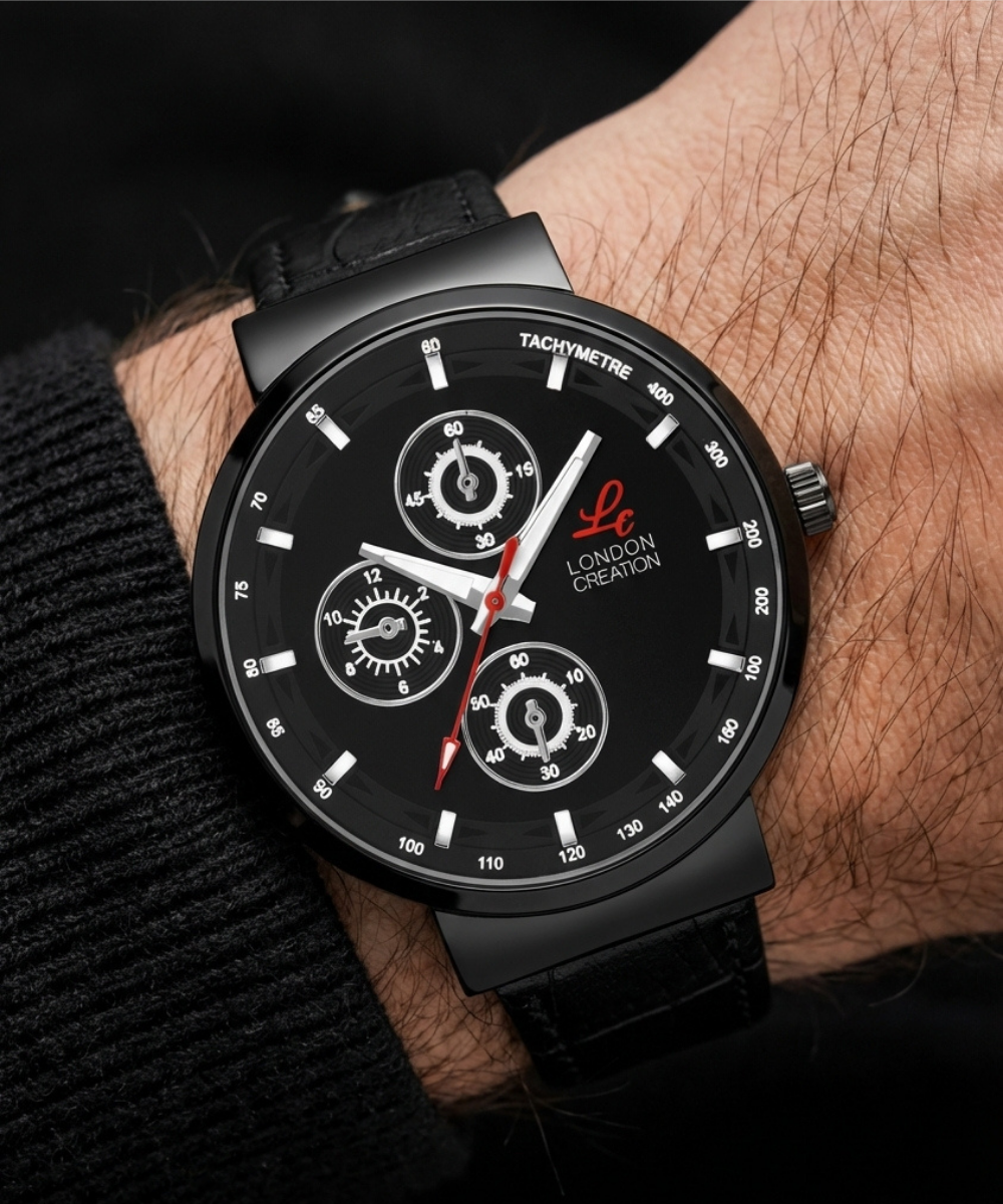 LC-10036-G1 London Creation Stealth Chrono | Black Tachymeter Dial Watch