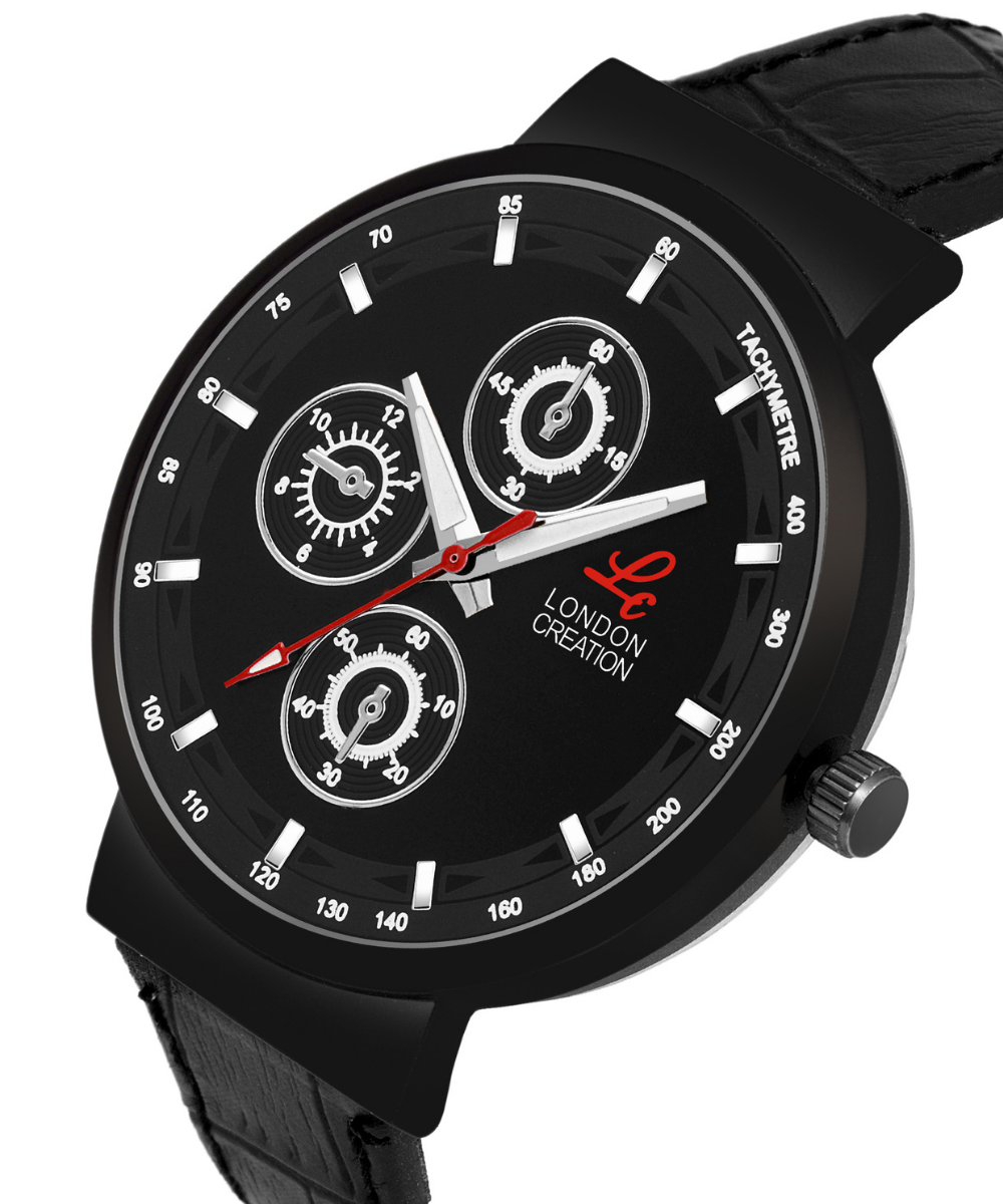 LC-10036-G1 London Creation Stealth Chrono | Black Tachymeter Dial Watch