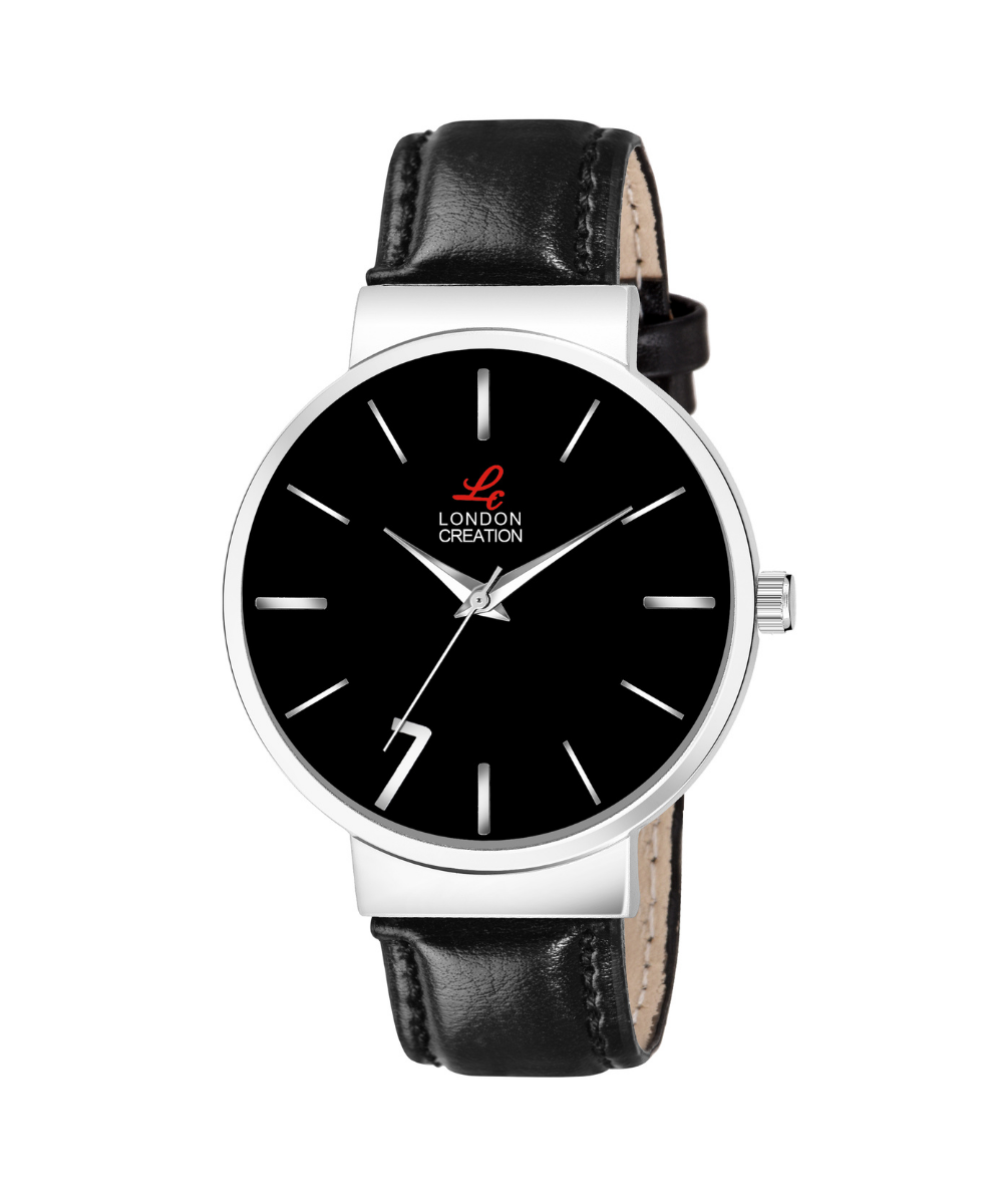 London Creation Men's Minimal Noir | Black Dial Leather Watch