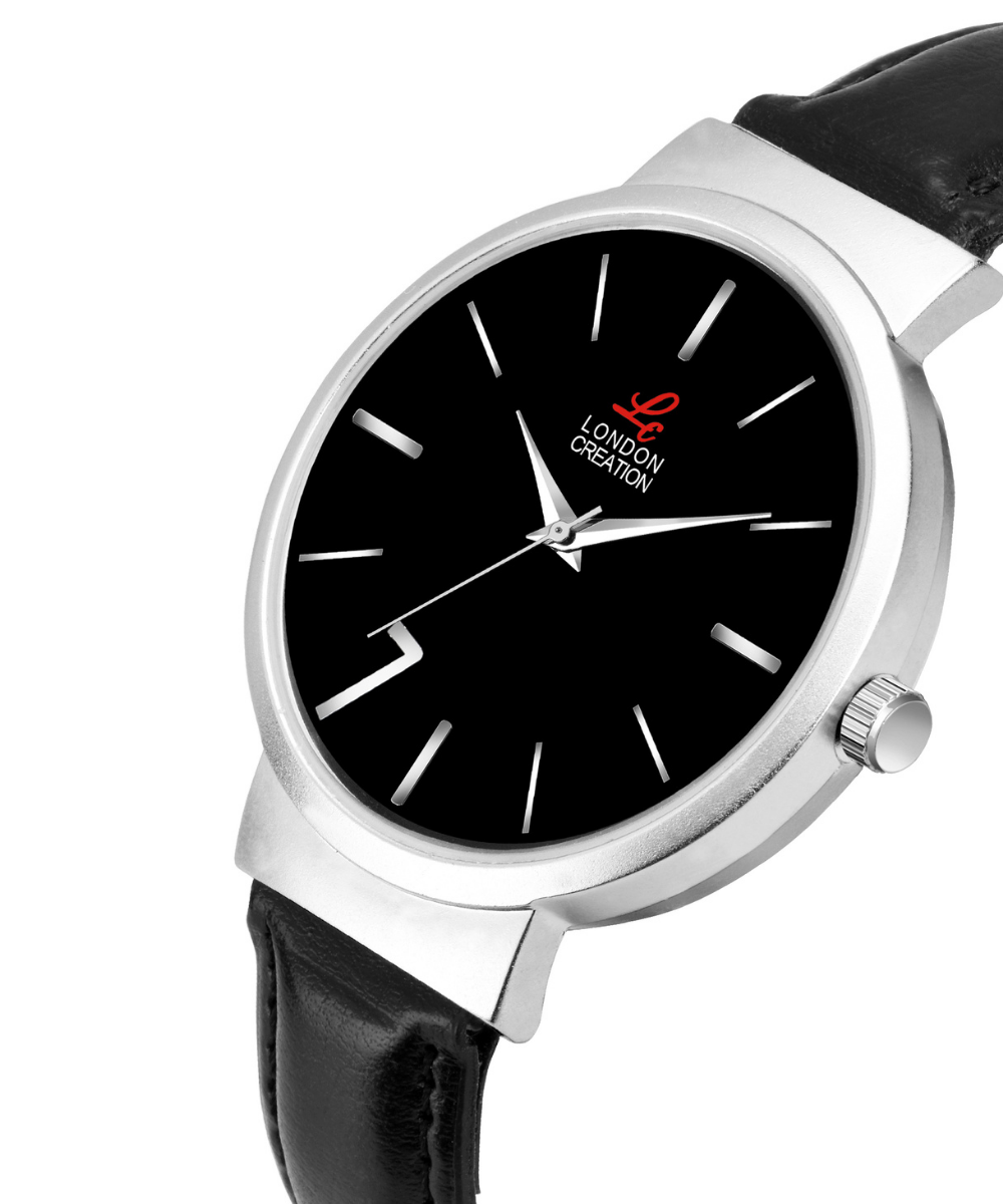 LC-GR001-BLK-BLK London Creation Minimal Noir | Black Dial Leather Watch