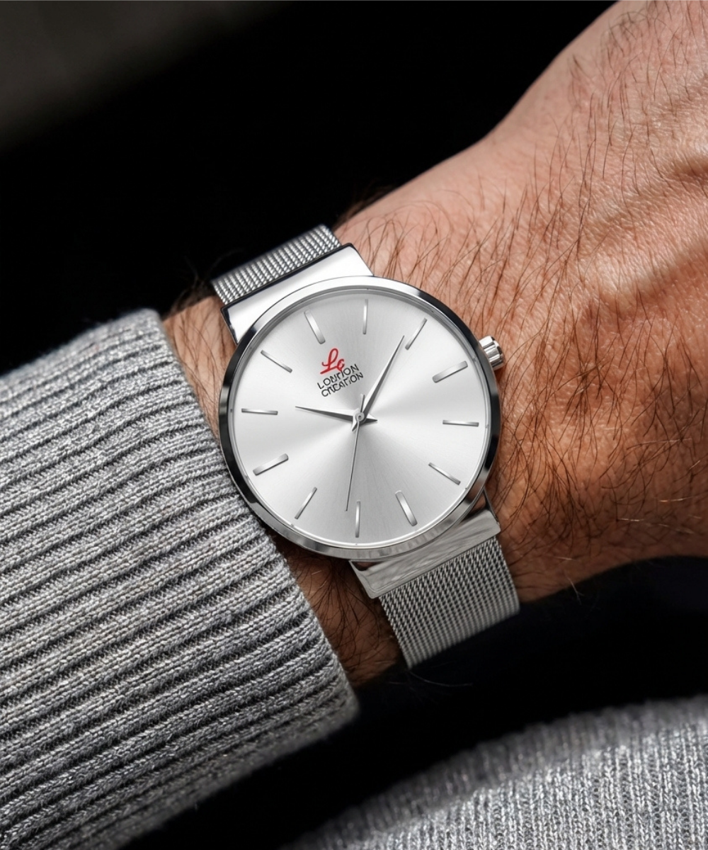 LC-GR002-SLV-CHN London Creation Silver Mesh Classic | Minimal Dial Watch