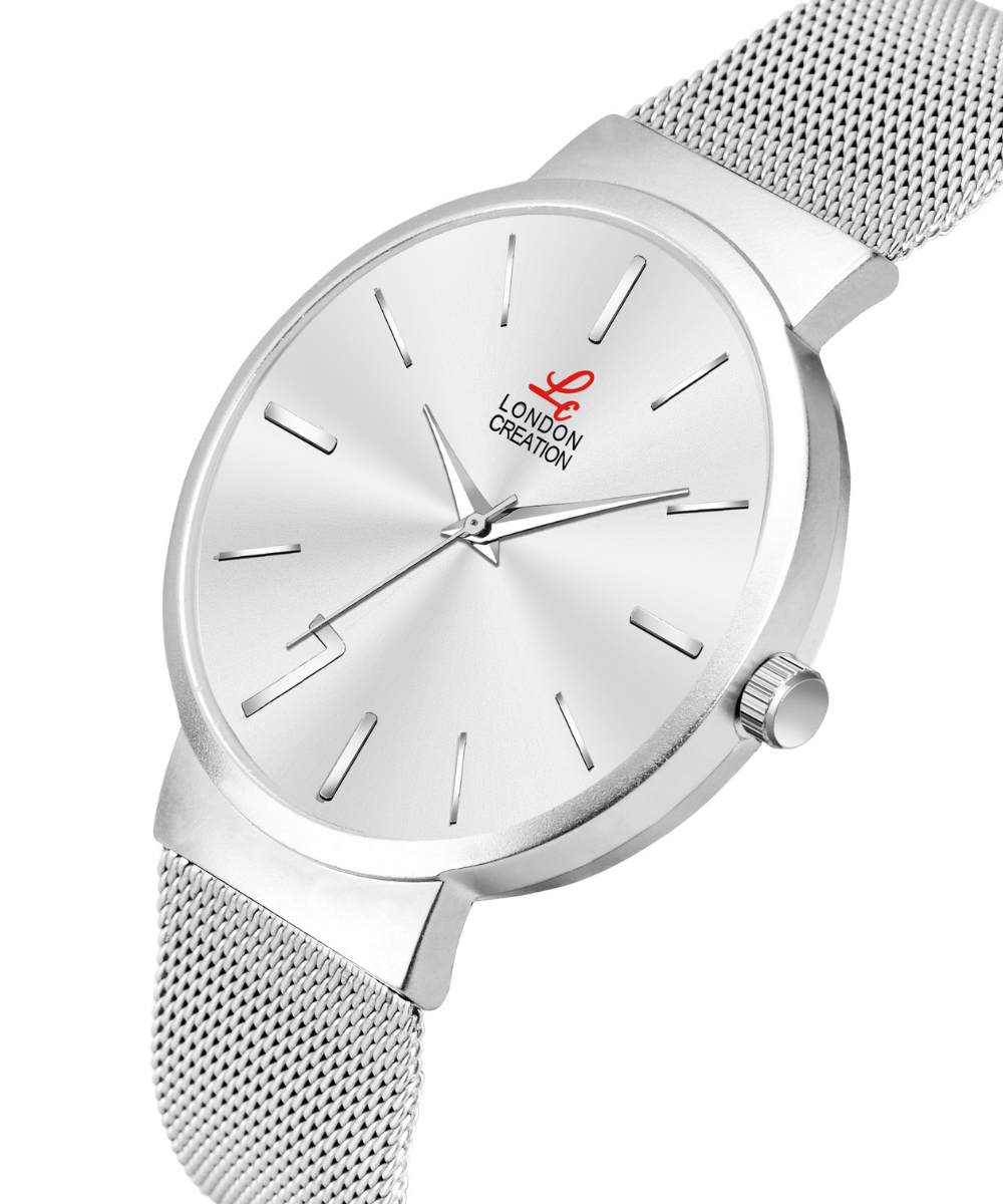LC-GR002-SLV-CHN London Creation Silver Mesh Classic | Minimal Dial Watch