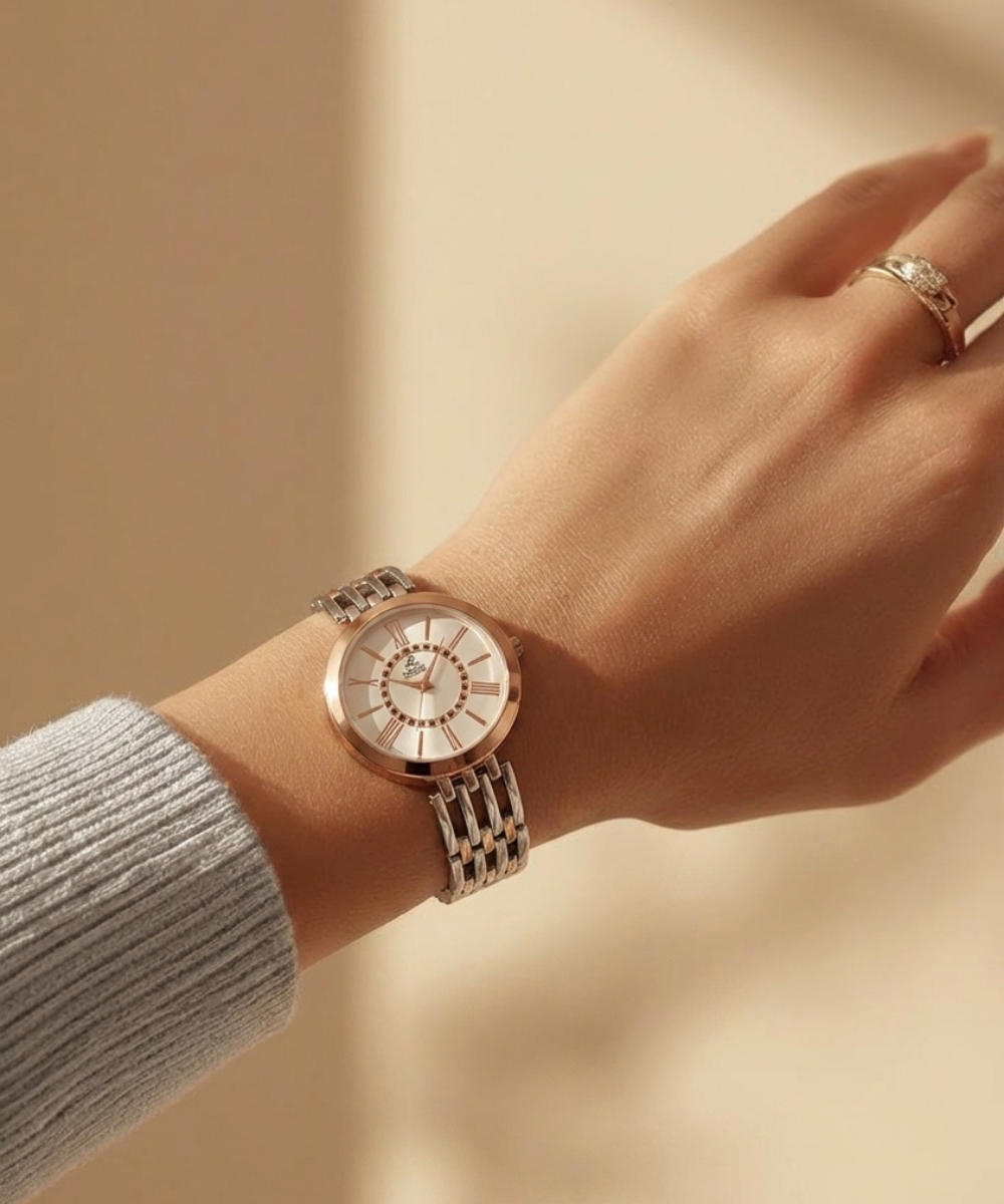 London Creation Women's Classic Glow | Silver & Rose Gold Roman Dial