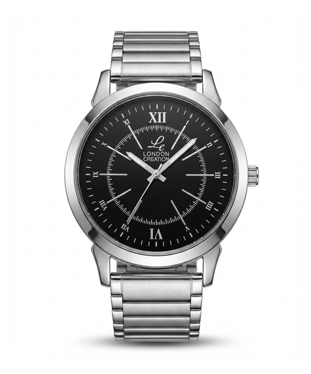London Creation Men's Midnight Classic | Black Dial Stainless Steel Watch