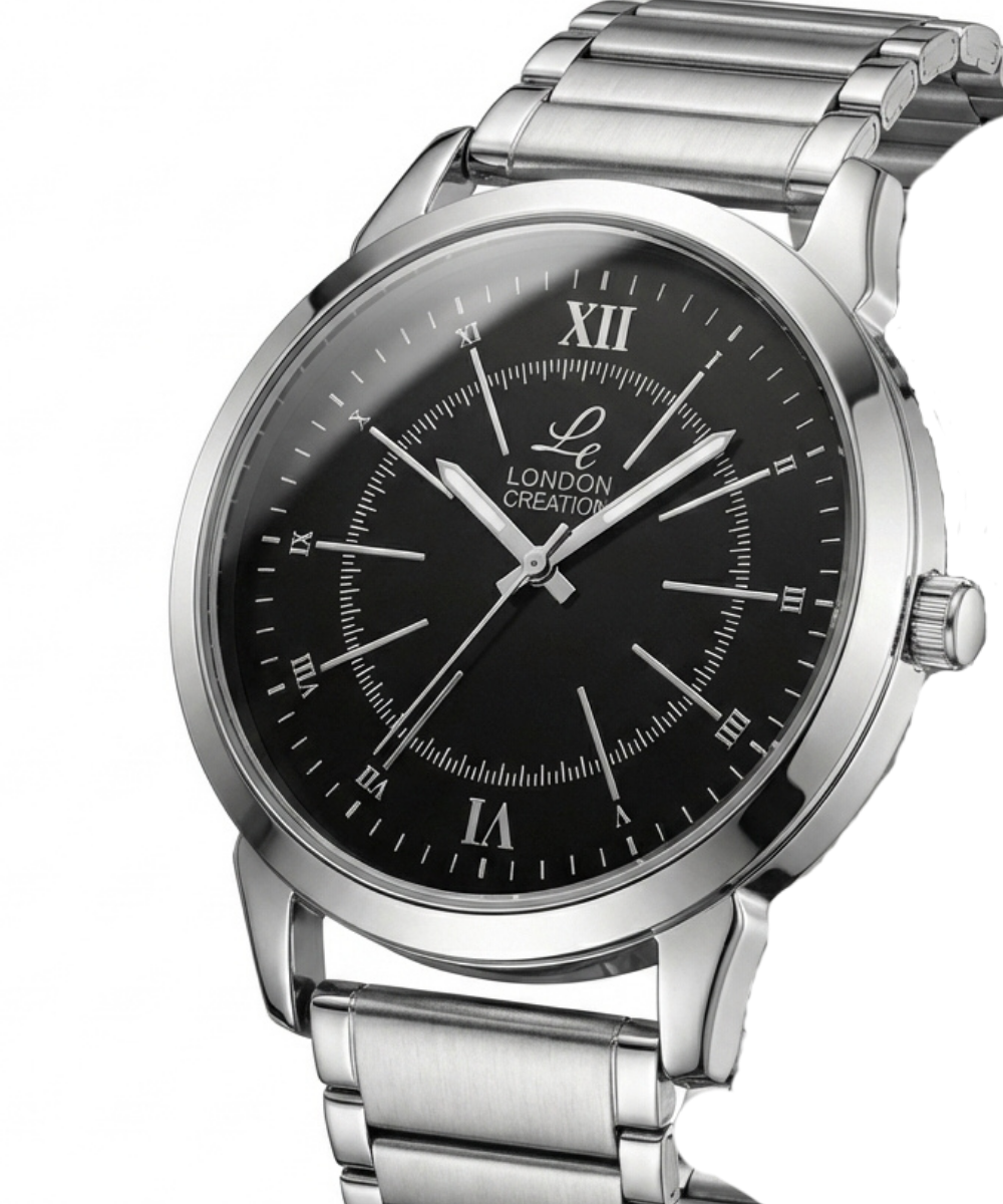London Creation Men's Midnight Classic | Black Dial Stainless Steel Watch