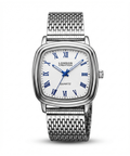 London Creation Men's Classic Square | Silver Mesh Blue Accent Watch
