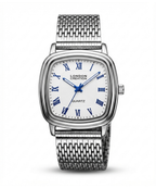 London Creation Men's Classic Square | Silver Mesh Blue Accent Watch