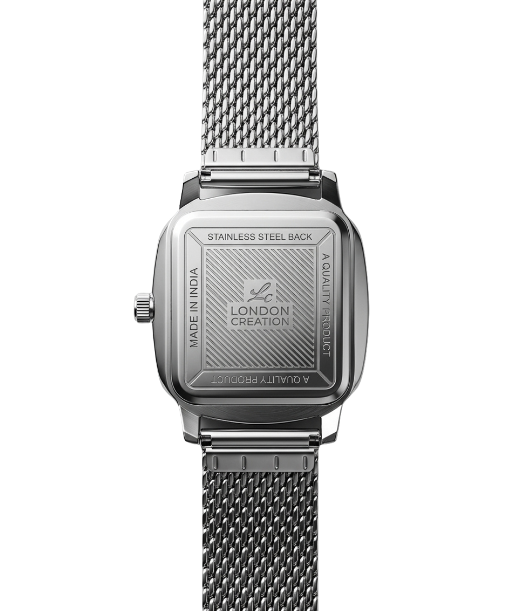 London Creation Men's Classic Square | Silver Mesh Blue Accent Watch