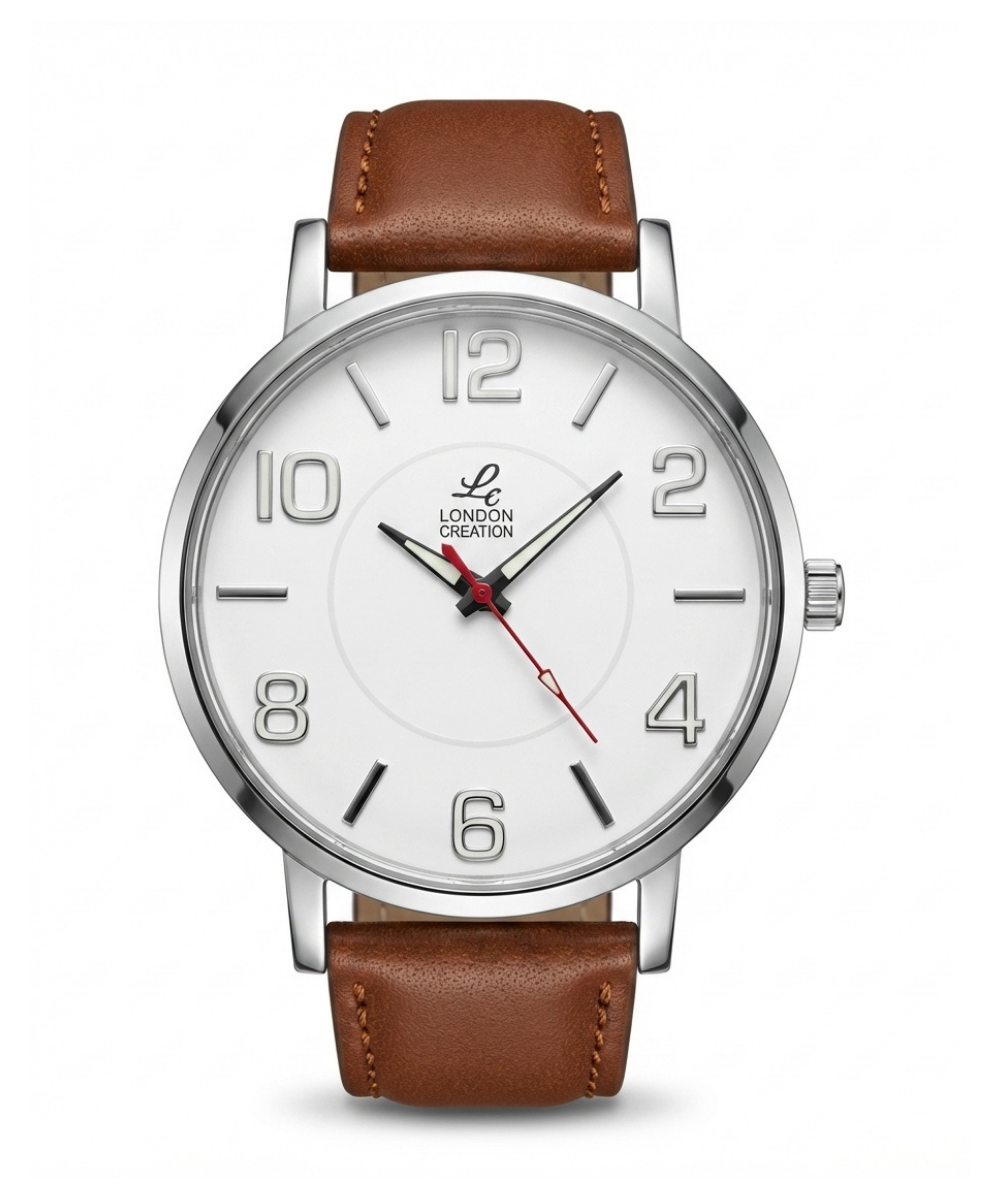London Creation Men's Classic Numeric Dial | Brown Leather Strap Watch