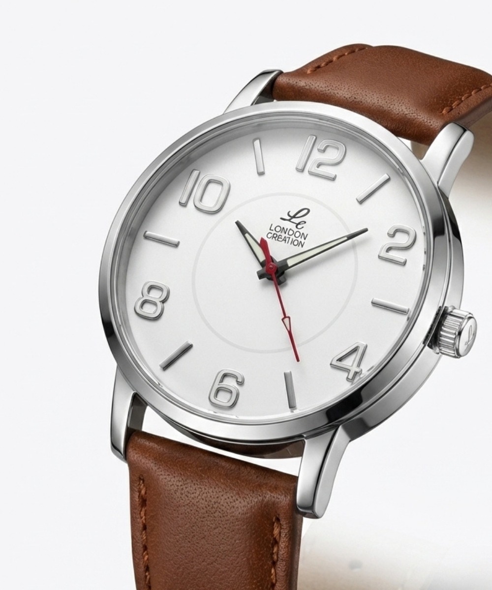 London Creation Men's Classic Numeric Dial | Brown Leather Strap Watch