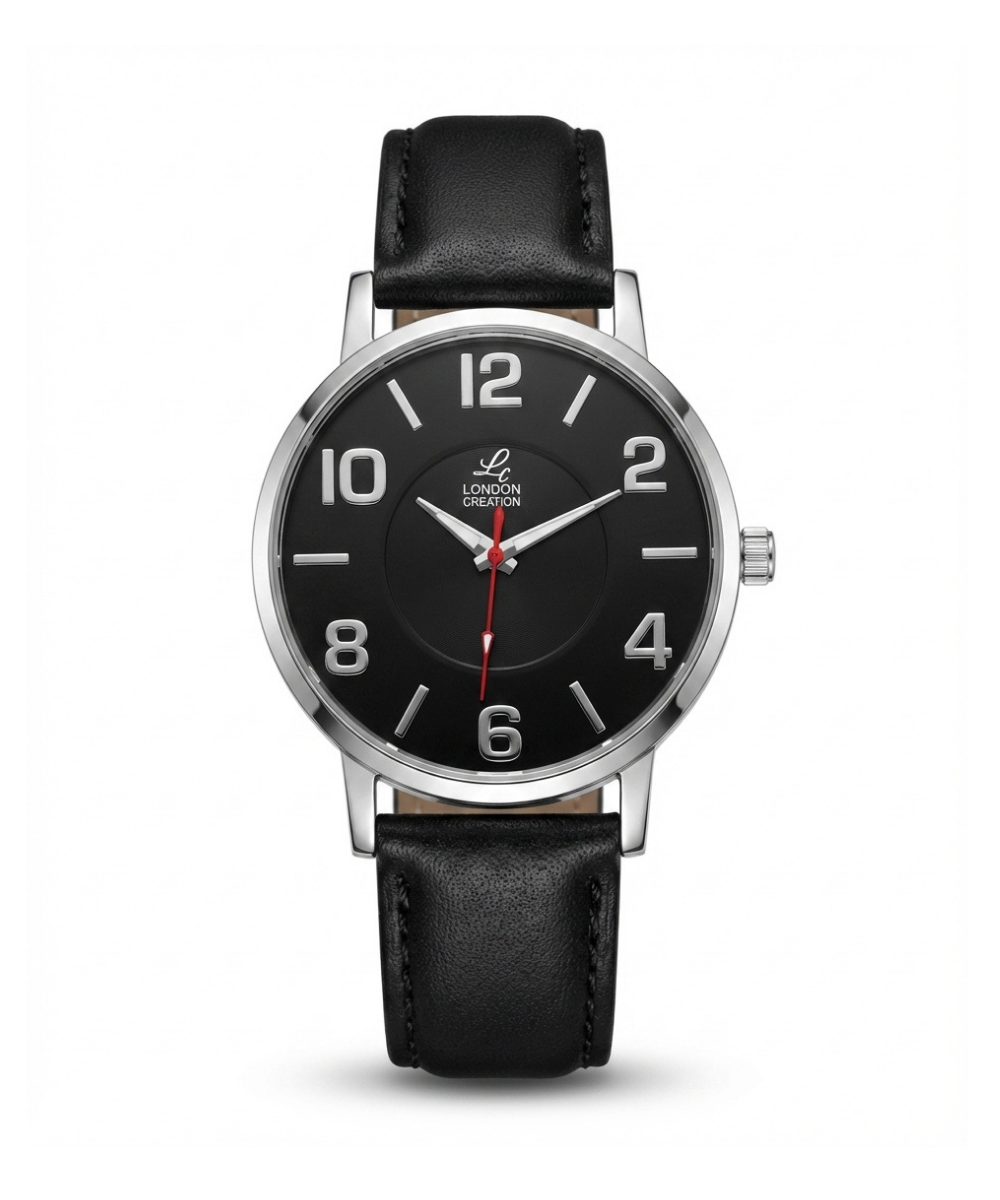 London Creation Men's Classic Black Dial | Leather Strap Watch