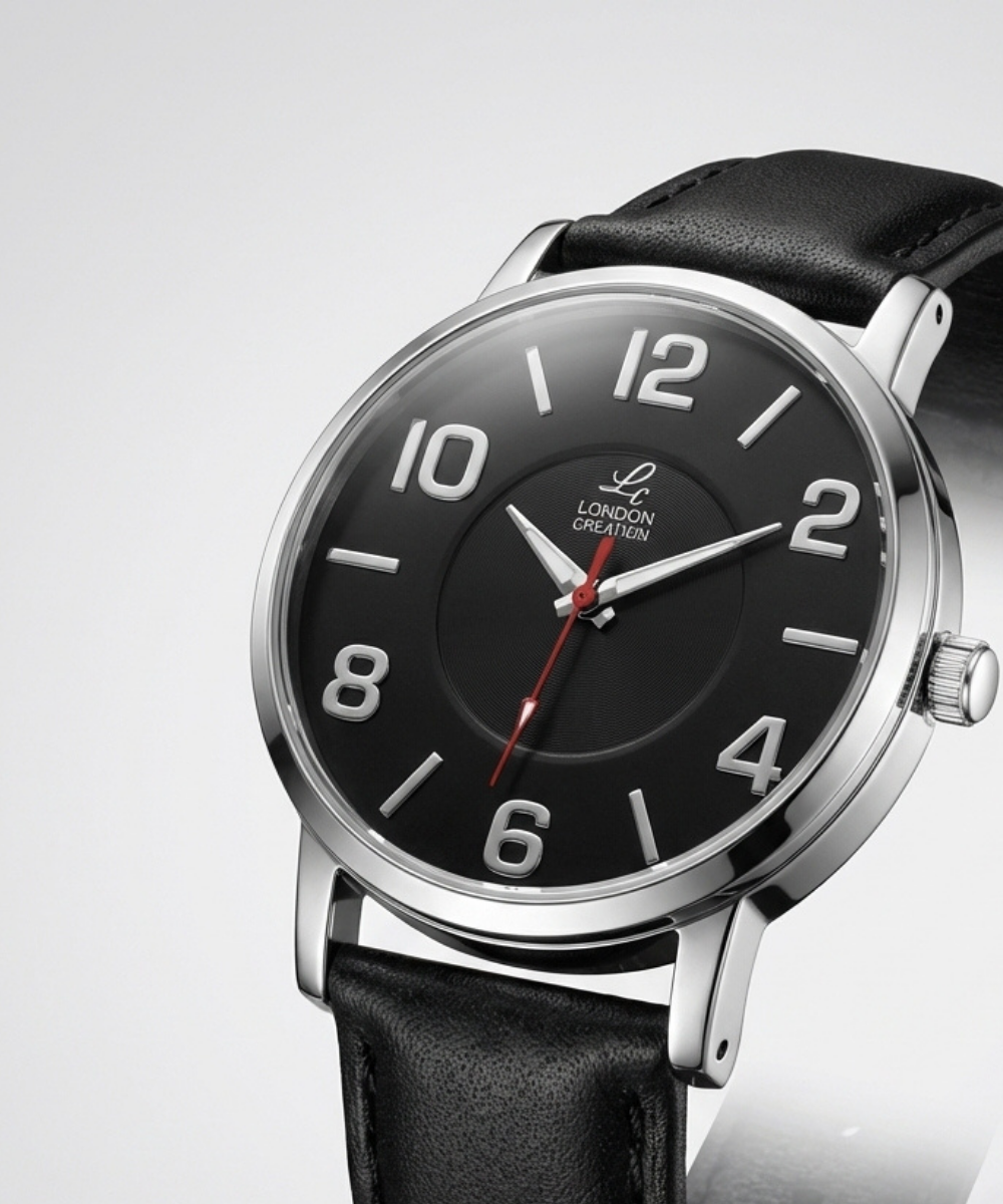 London Creation Men's Classic Black Dial | Leather Strap Watch