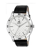 London Creation Men's Textured Dial Bezel Design | Leather Strap Watch