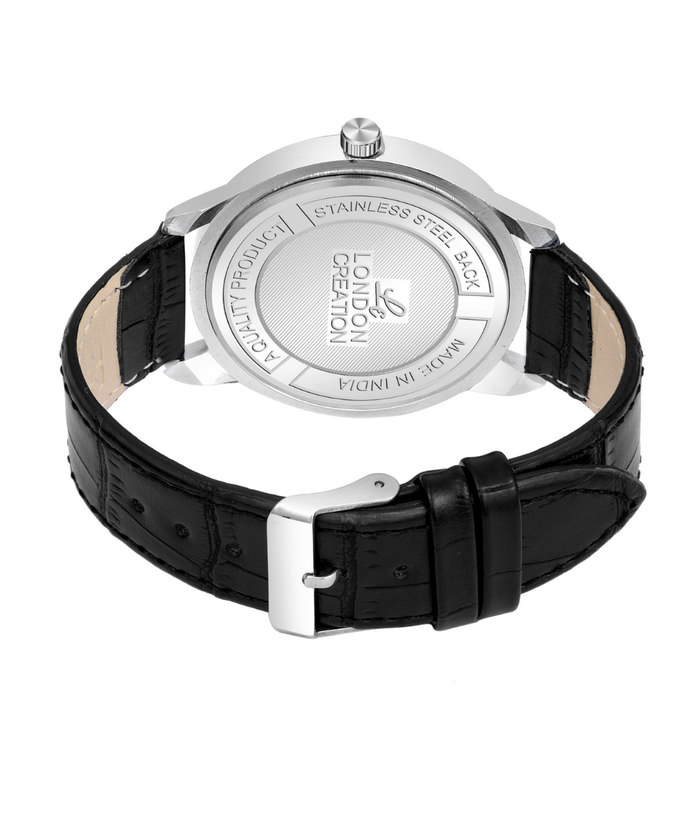 London Creation Men's Textured Dial Bezel Design | Leather Strap Watch