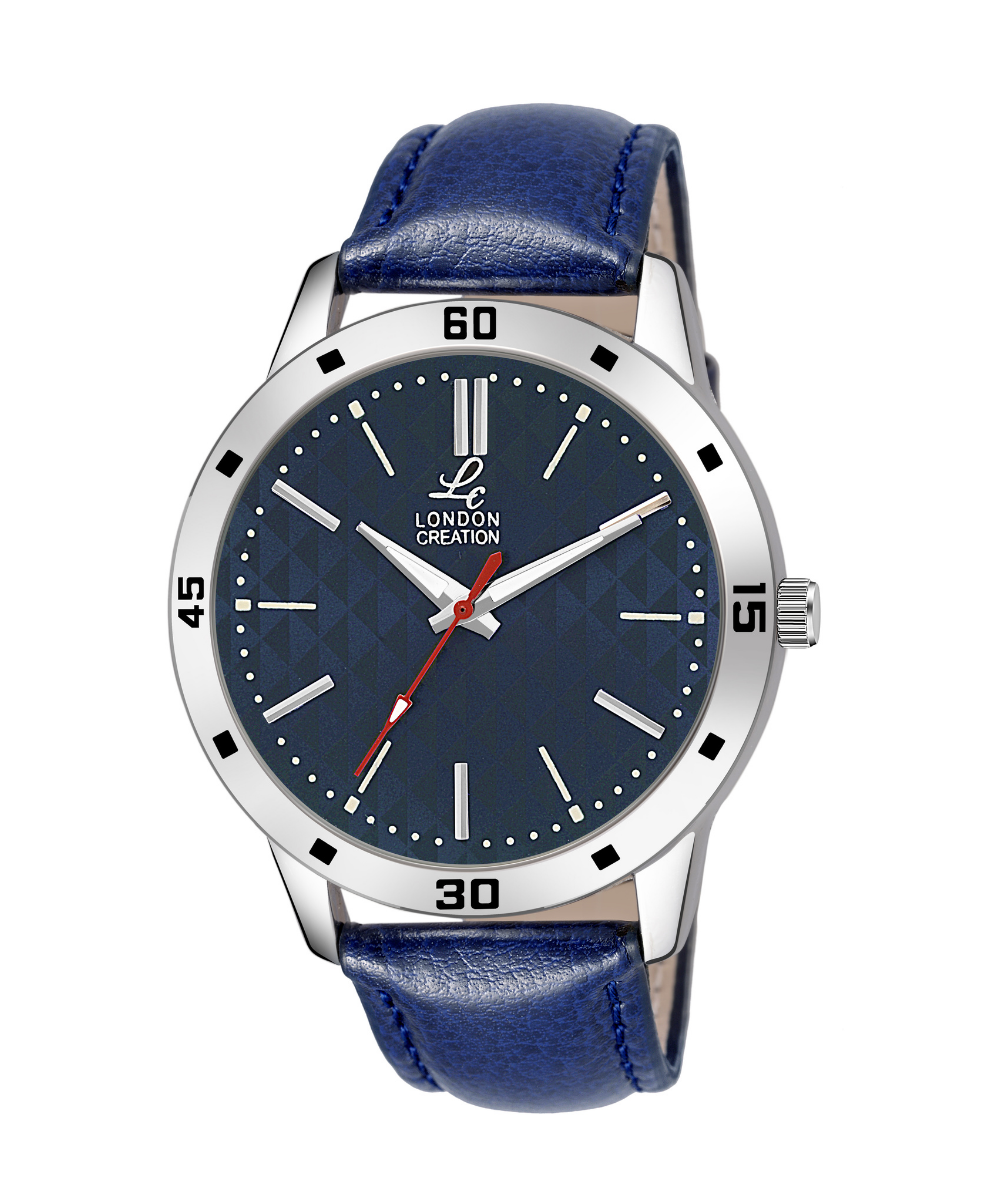 London Creation Men's Textured Blue Dial | Leather Strap Watch