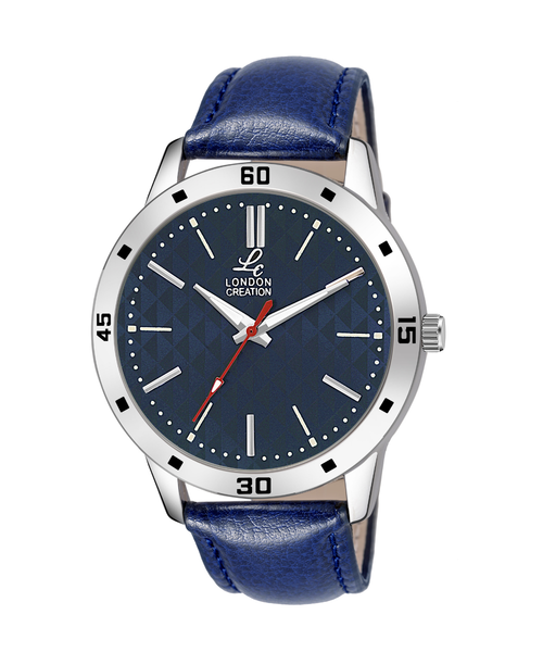 London Creation Men's Textured Blue Dial | Leather Strap Watch