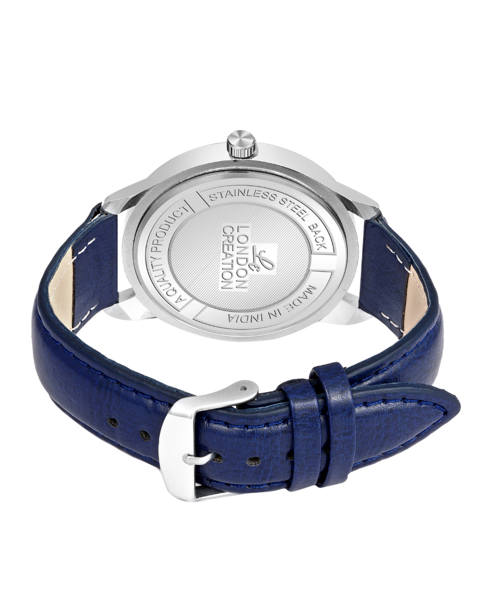 London Creation Men's Textured Blue Dial | Leather Strap Watch