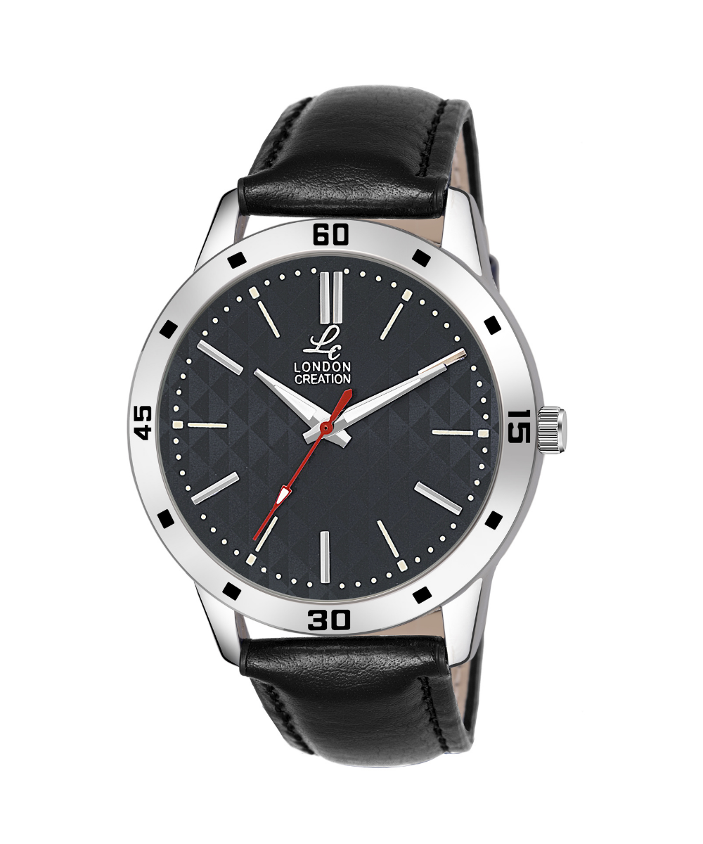 London Creation Men's Textured Black Dial | Leather Strap Watch