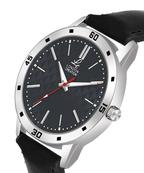London Creation Men's Textured Black Dial | Leather Strap Watch
