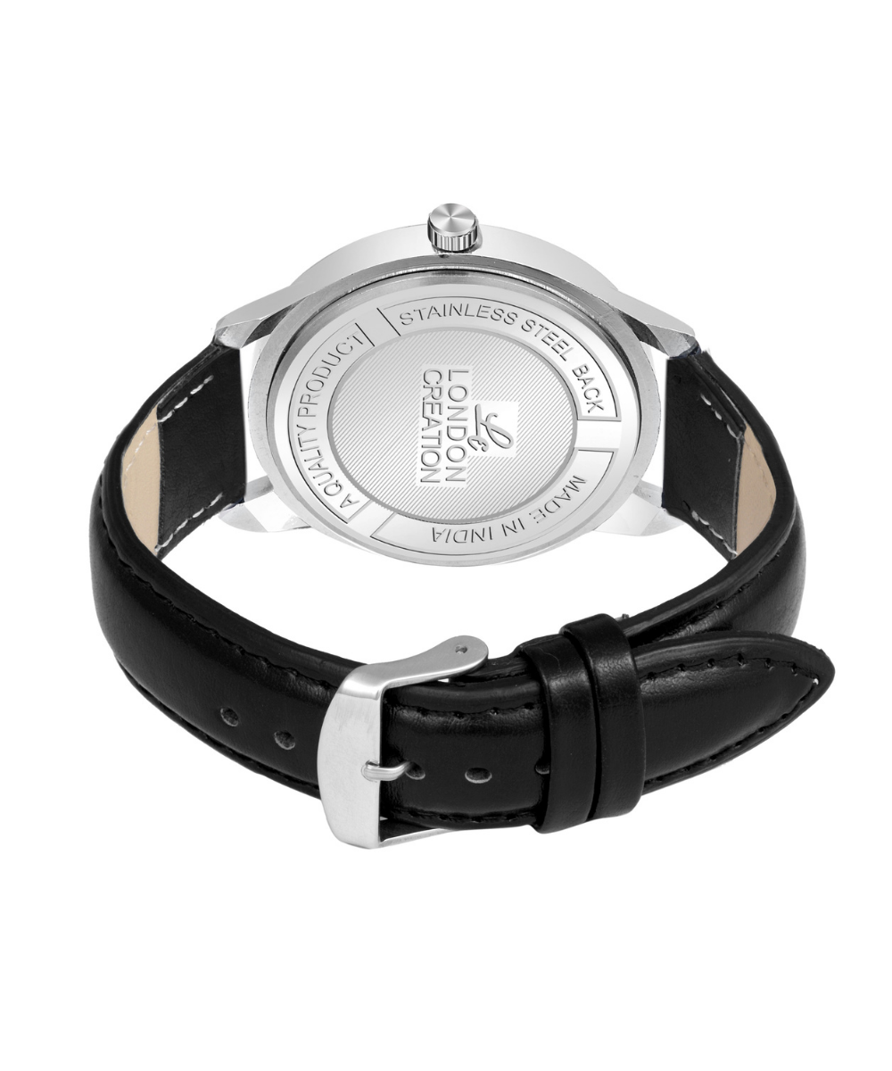 London Creation Men's Textured Black Dial | Leather Strap Watch