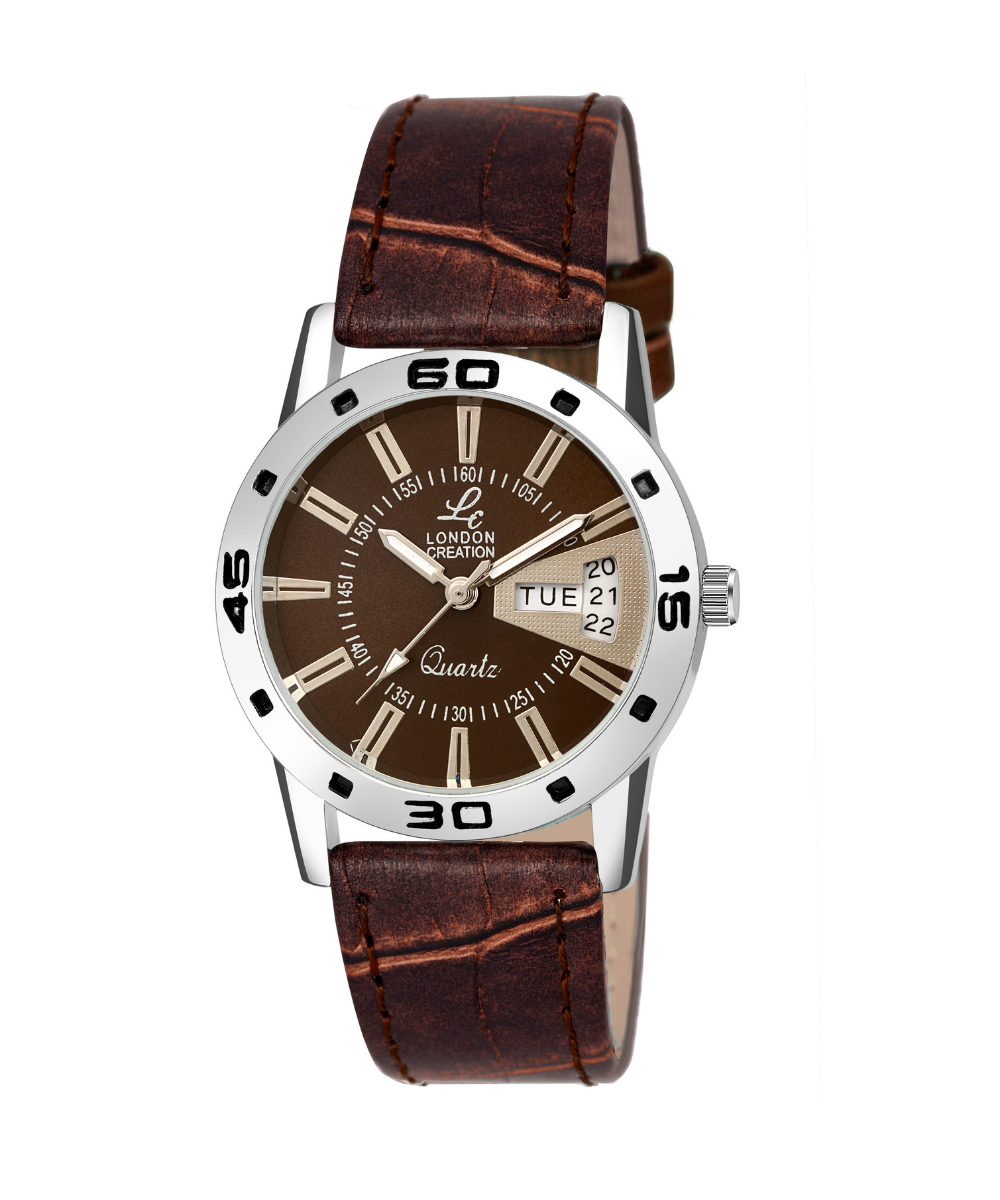 London Creation Women's Day-Date Classic Dial | Leather Strap Watch