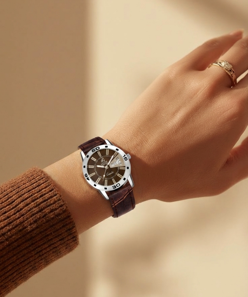 London Creation Women's Day-Date Classic Dial | Leather Strap Watch