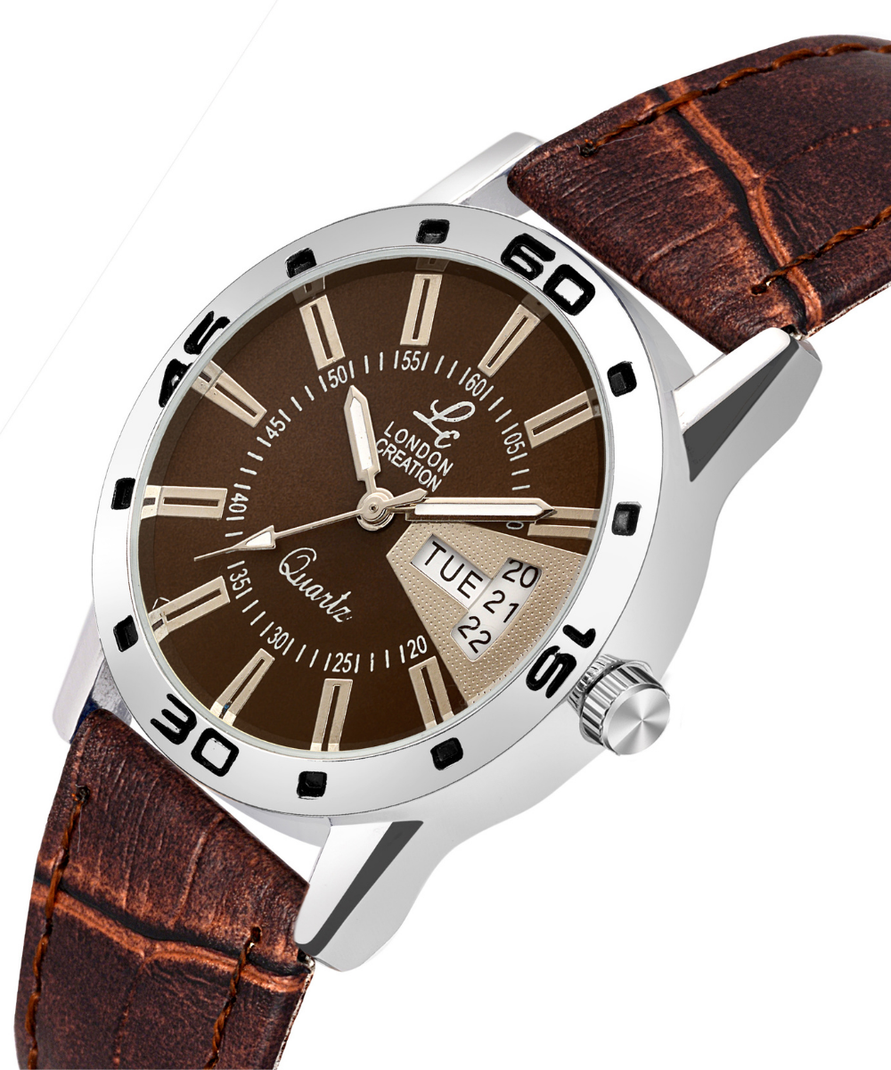 London Creation Women's Day-Date Classic Dial | Leather Strap Watch