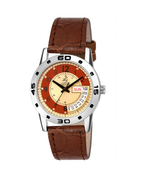 London Creation Women's Dual Tone Day-Date Dial | Leather Strap Watch
