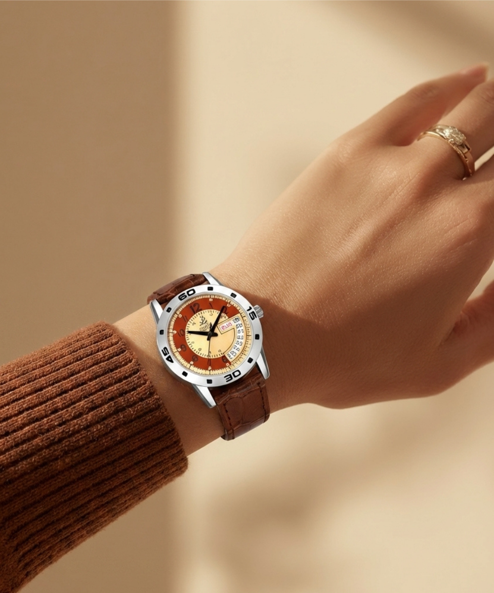 London Creation Women's Dual Tone Day-Date Dial | Leather Strap Watch