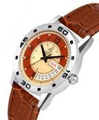 London Creation Women's Dual Tone Day-Date Dial | Leather Strap Watch