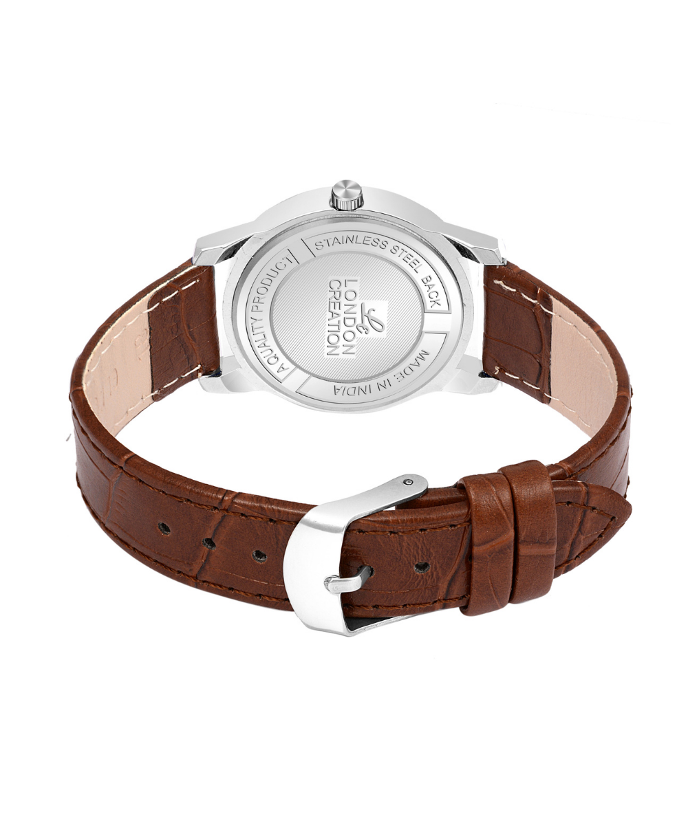 London Creation Women's Dual Tone Day-Date Dial | Leather Strap Watch