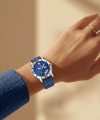 London Creation Women's Blue Dial Day-Date Curve Display | Leather Strap Watch