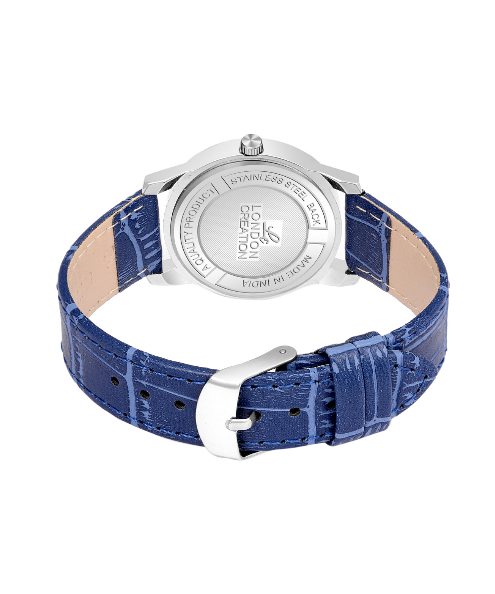 London Creation Women's Blue Dial Day-Date Curve Display | Leather Strap Watch