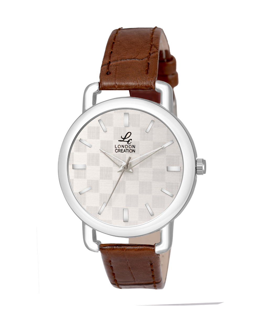London Creation Women's Textured Silver Dial Classic | Leather Strap Watch