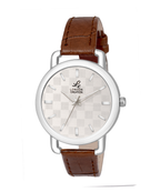 London Creation Women's Textured Silver Dial Classic | Leather Strap Watch
